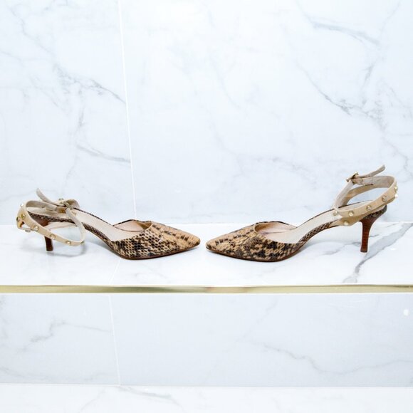 Vintage Louise Et Cie Genuine Snake Skin Leather Kitten Heel Buckle Closure Open - Picture 8 of 12